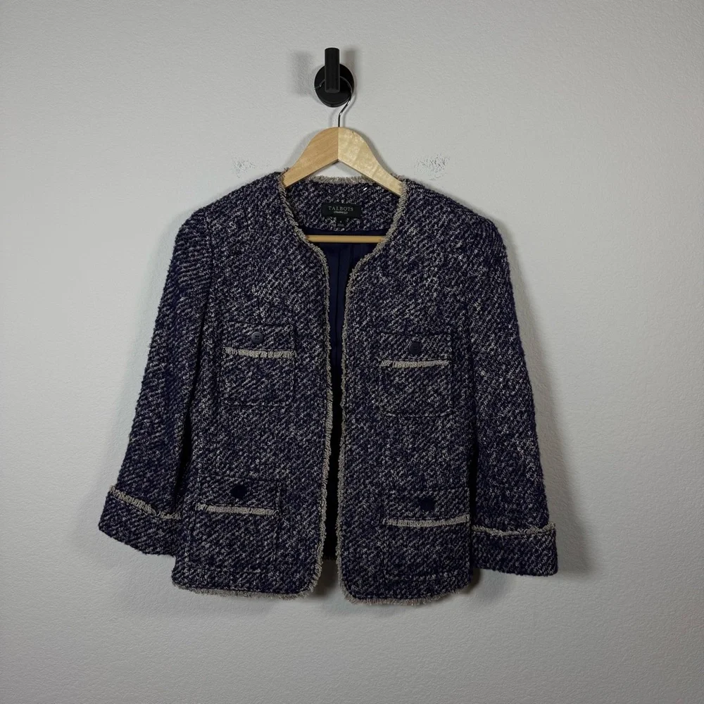 NWT Talbots Tweed Open Front Wool/Mohair/Alpaca in Purple Size 4